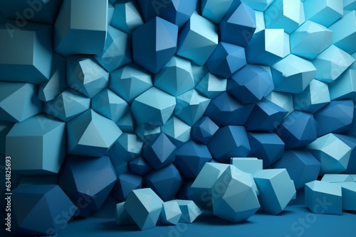 Blue 3D shapes make a business wall. Generative AI