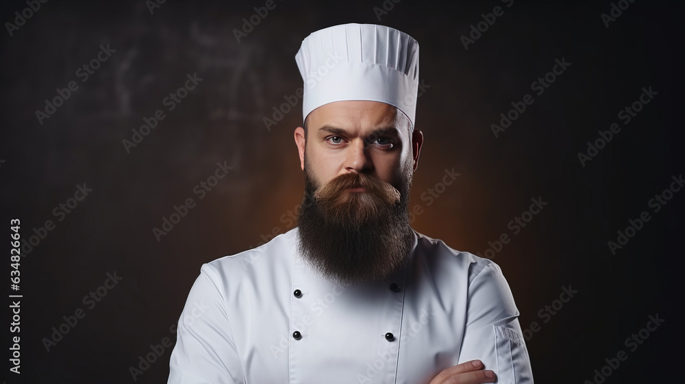 Serious cook in white uniform, chef hat. Portrait of a serious chef cook.generative ai Serious cook in white uniform, chef hat. Portrait of a serious chef cook.generative ai