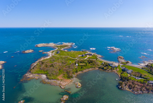 Aerial view of historic mansions at Ocean Drive Historic District near Goose Neck in city of Newport, Rhode Island RI, USA.