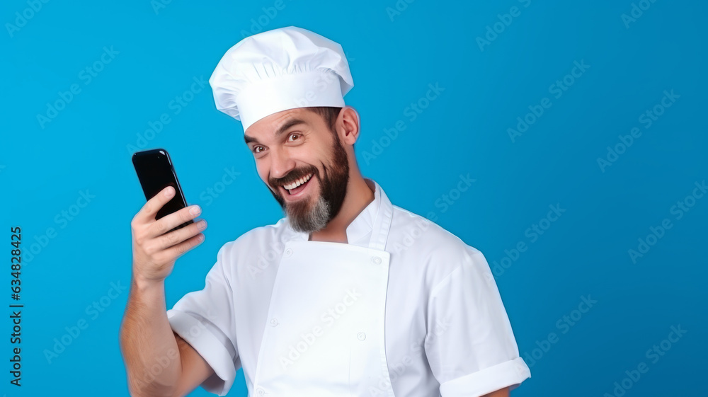 Excited young bearded male chef or cook baker man in apron white t-shirt toque chefs hat .generative ai Excited young bearded male chef or cook baker man in apron white t-shirt toque chefs hat .generative ai