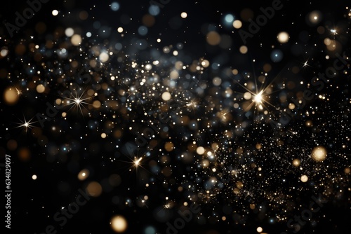 The Oscars. Merry Christmas or Happy New Year! Black bokeh golden glitter background, banner for christmas, black friday or Global Astronomy Month