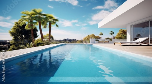 modern designed swimming pool  coral blue water in the pool