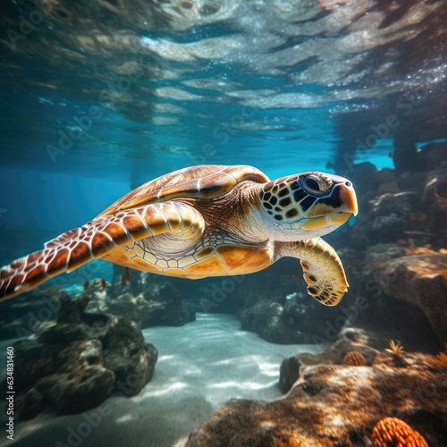 Tranquil Escapade: Sea Turtle's Journey Through the Deep Sea in Photography