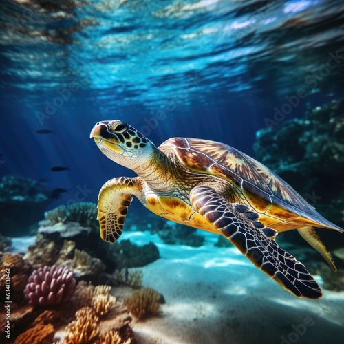 Dive into Wonder: Sea Turtle's Deep Sea Swim Captured in Stunning Photography