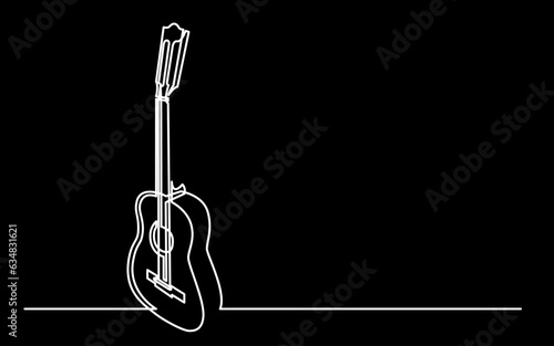 continuous line drawing vector illustration with FULLY EDITABLE STROKE of guitar as concept of guitarist music