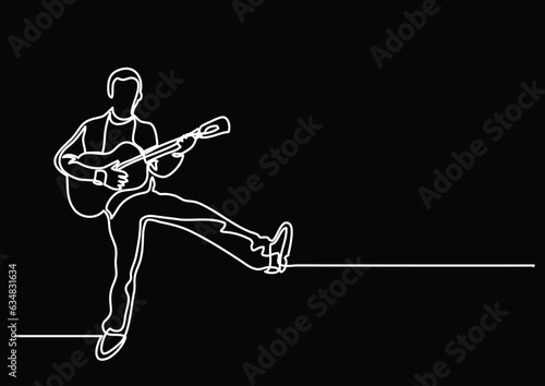 continuous line drawing vector illustration with FULLY EDITABLE STROKE of guitar as concept of guitarist music