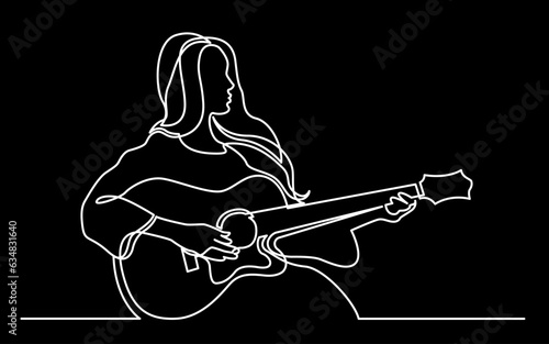 continuous line drawing vector illustration with FULLY EDITABLE STROKE of guitar as concept of guitarist music