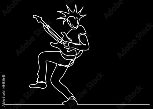 continuous line drawing vector illustration with FULLY EDITABLE STROKE of guitar as concept of guitarist music