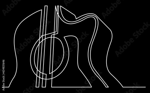 continuous line drawing vector illustration with FULLY EDITABLE STROKE of guitar as concept of guitarist music