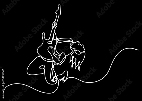continuous line drawing vector illustration with FULLY EDITABLE STROKE of guitar as concept of guitarist music