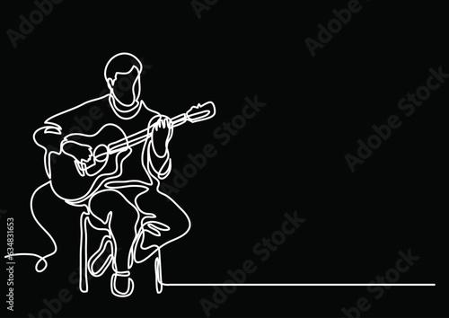 continuous line drawing vector illustration with FULLY EDITABLE STROKE of guitar as concept of guitarist music