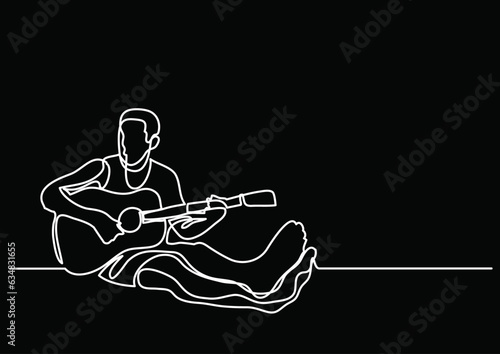 continuous line drawing vector illustration with FULLY EDITABLE STROKE of guitar as concept of guitarist music