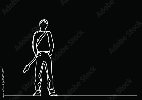continuous line drawing vector illustration with FULLY EDITABLE STROKE of guitar as concept of guitarist music