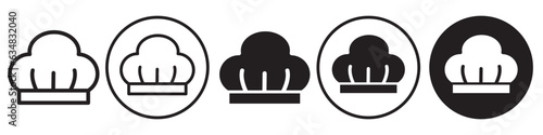 Chef Hat symbol Icon set collection. Vector sign of cooking cap for cuisine restaurant staff uniform wear on head for clean hygiene. Flat outlined logo of kitchen clothing gourmet in catering