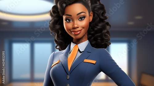 An air hostess character symbolizes the dedicated and customer-focused flight attendants who provide exceptional service and care to passengers on airlines, ensuring a safe and com  photo