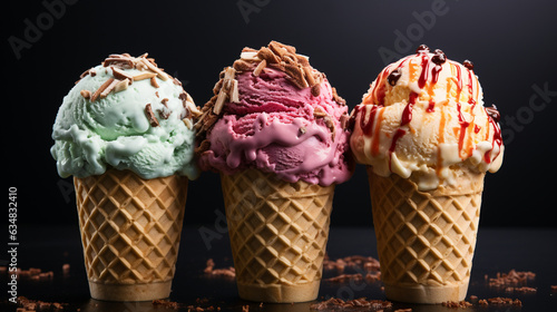 Dive into Summer Bliss: A Trifecta of Ice Cream Cone Delights! Generative AI