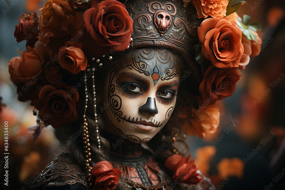 Mexican little girl with makeup for Day of Dead Mexican little girl with makeup for Day of Dead