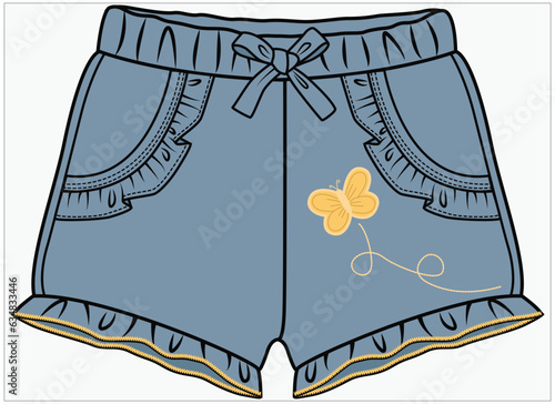 FRILL DETAIL WOVEN - KNIT ELASTICATED BLOOMER KNICKER DESIGNED FOR INFANT GIRL TODDLER GIRL AND BABY GIRLS IN EDITABLE VECTOR