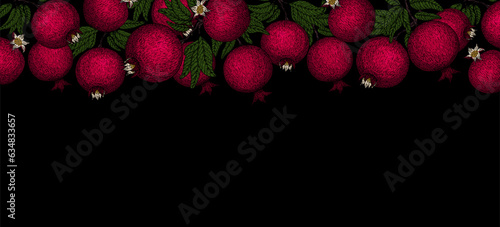 Pomegranate banner. Pomegranate plant branch with fruits. Vintage Pomegranates border. Hand drawn ink style fruit background. Pomegranate tree, ripe fruit. Rosh hashanah print.Textile, fabric texture