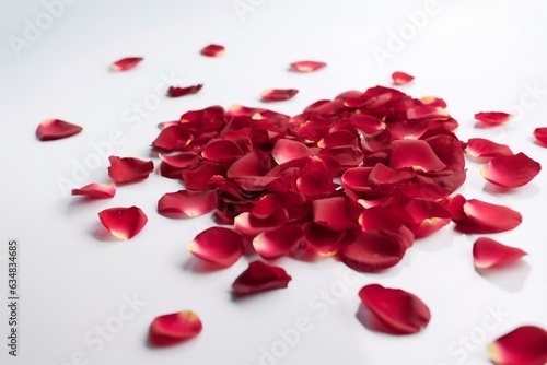 A heart made of red rose petals on white. Generative AI