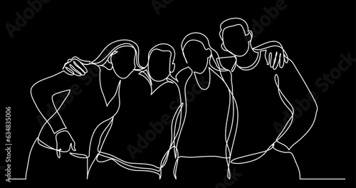 continuous line drawing vector illustration with FULLY EDITABLE STROKE of close friends together as a concept of team family friends and togetherness