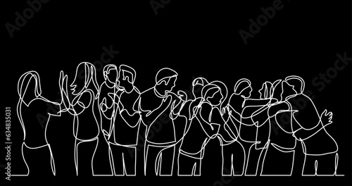 continuous line drawing vector illustration with FULLY EDITABLE STROKE of close friends together as a concept of team family friends and togetherness