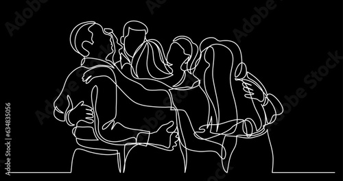 continuous line drawing vector illustration with FULLY EDITABLE STROKE of close friends together as a concept of team family friends and togetherness
