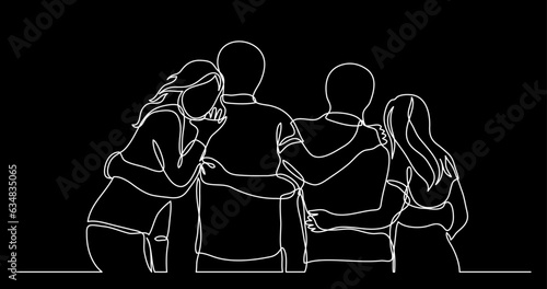 continuous line drawing vector illustration with FULLY EDITABLE STROKE of close friends together as a concept of team family friends and togetherness