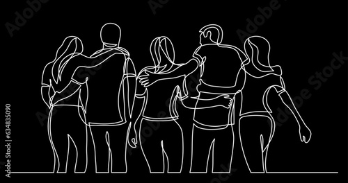 continuous line drawing vector illustration with FULLY EDITABLE STROKE of close friends together as a concept of team family friends and togetherness