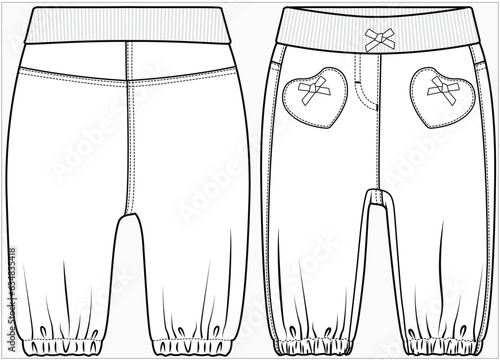 WOVEN JOGGER WITH CONTRAST RIB AND HEART SHAPE POCKET DETAIL DESIGN FOR BABY GIRLS INFANT GIRLS AND TODDLER GIRLS VECTOR ILLUSTRATION