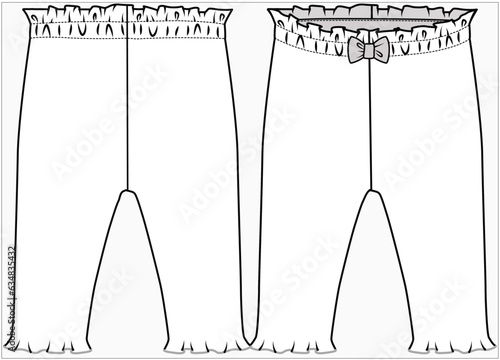 LETTUCE HEMLINE DETAIL DROP NEEDLE KNIT PANTS WITH CONTRAST BOW DETAIL DESIGN FOR BABY GIRLS INFANT GIRLS AND TODDLER GIRLS VECTOR ILLUSTRATION