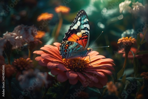 Colorful butterfly perched in flowering garden., generative IA © Gabriel