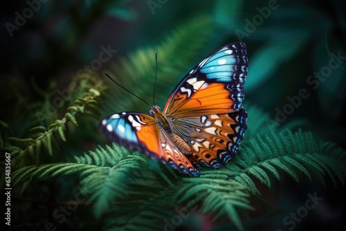 Colorful butterfly perched in flowering garden., generative IA