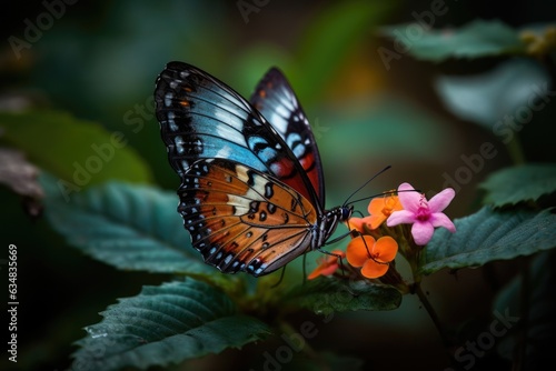 Colorful butterfly perched in flowering garden., generative IA