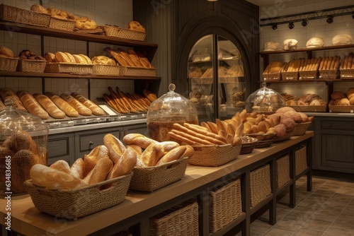 Busy bakery displaying fresh and irresistible delights., generative IA