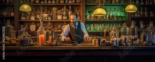 Bartender making coctail in pub, Alcohol mojito barman prepare. © Michal