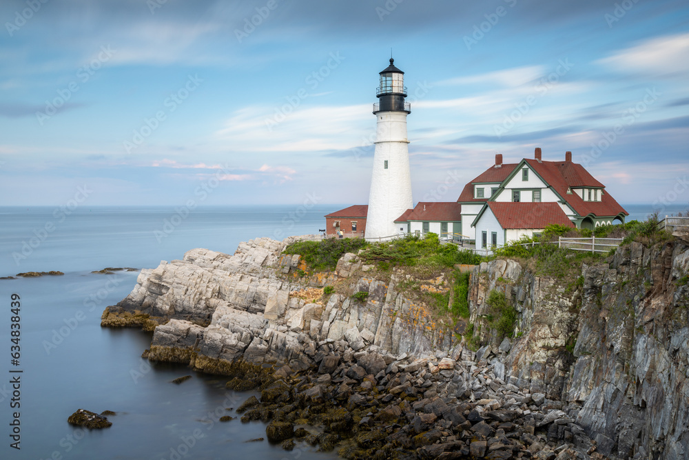 Portland Head Lighthouse in Cape Elizabeth, Maine. New England coastal landscape