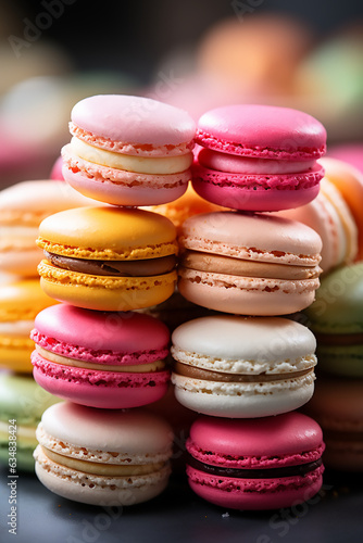 Sweet desert and colorful french macaroons or macaron