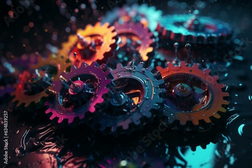 Abstract wavy background with colorful gears. Generative AI