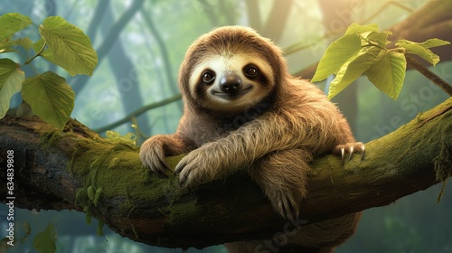  a sloth is sitting on a branch in a tree.  generative ai