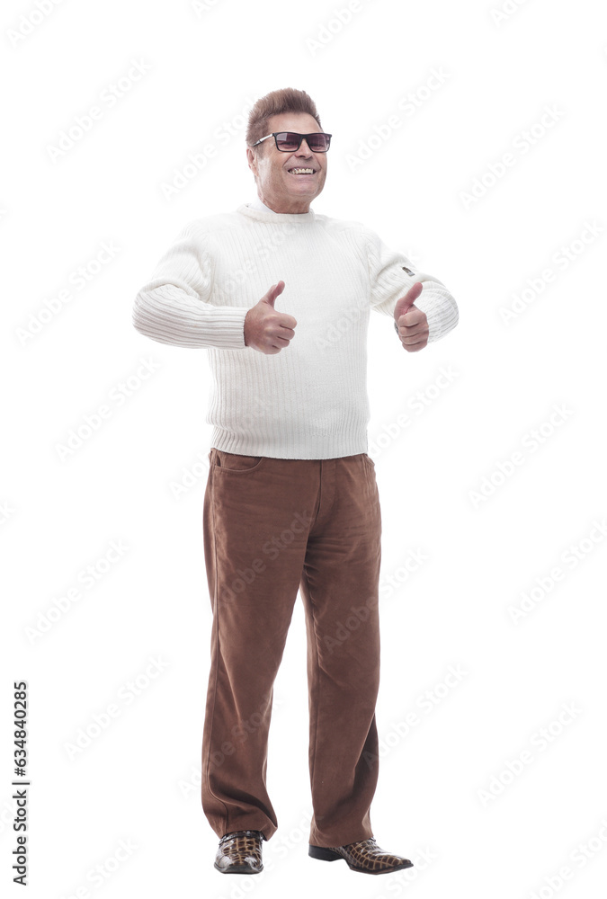 in full growth. smiling man with glasses giving a thumbs up in full growth. smiling man with glasses giving a thumbs up
