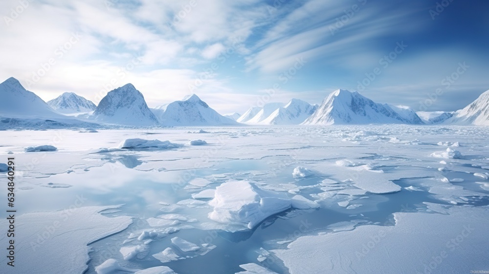 a large expanse of snow covered ground with mountains in the background. generative ai a large expanse of snow covered ground with mountains in the background. generative ai