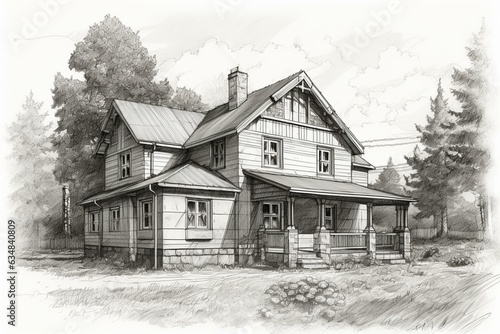 Drawing of a family house. Generative AI