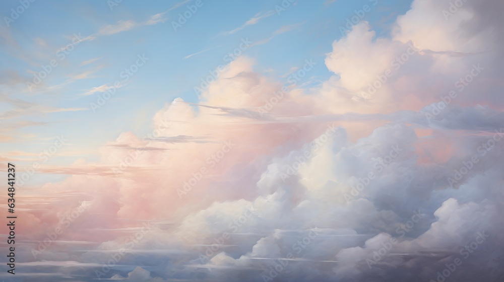  a painting of a sky filled with lots of white clouds.  generative ai