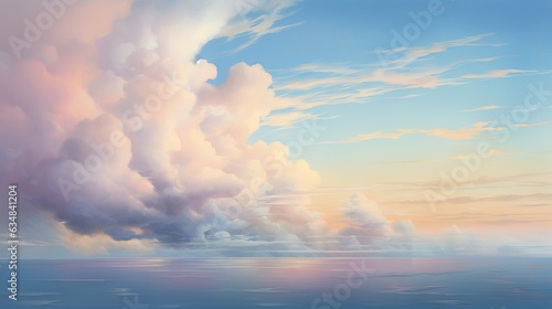  a painting of a large cloud over a body of water. generative ai