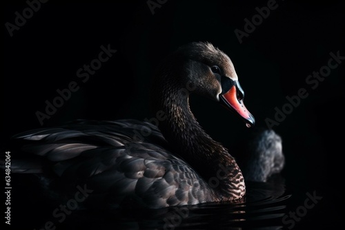 Black Swan on Dark Background. Generative AI