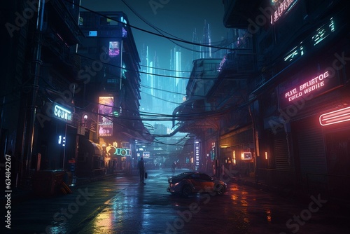 A high-tech metropolis inside the virtual world, characterized by neon lights and influenced by cyberpunk culture. Generative AI