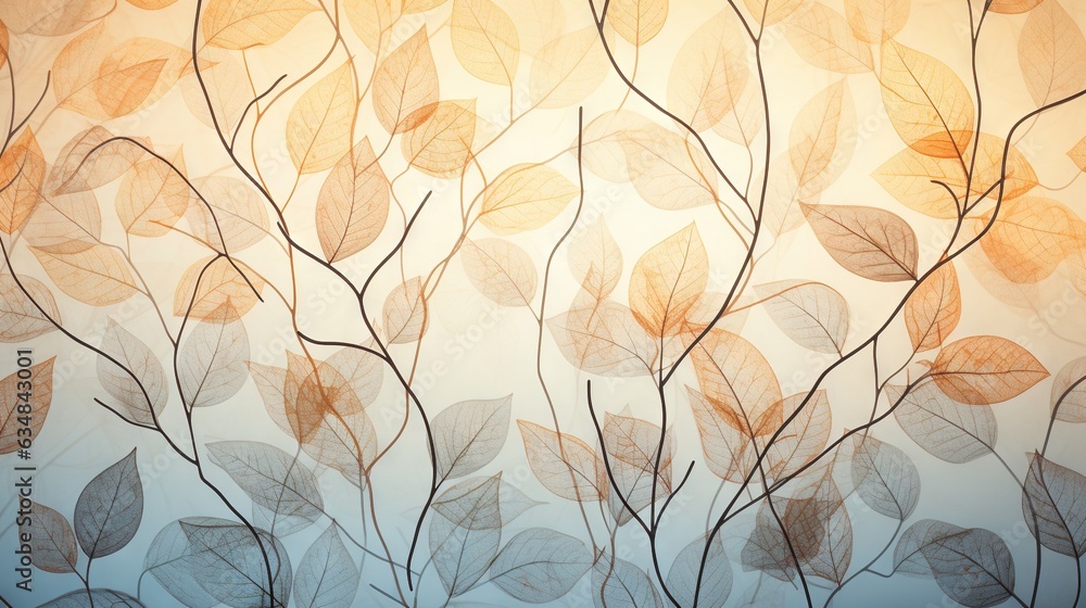 a painting of leaves on a wall with a blue background. generative ai a painting of leaves on a wall with a blue background. generative ai