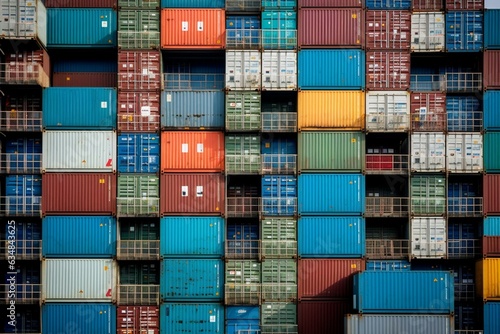 Many vibrant shipping containers. Generative AI