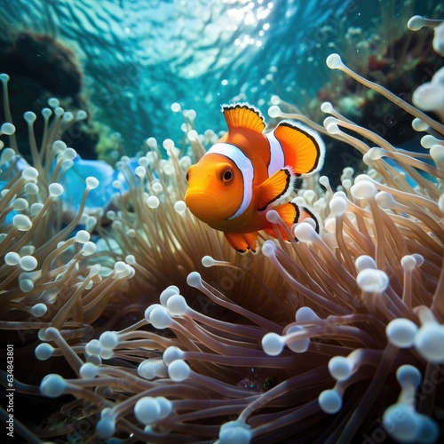Aquatic Elegance: Graceful Clownfish Gliding Through the Deep Sea Depths